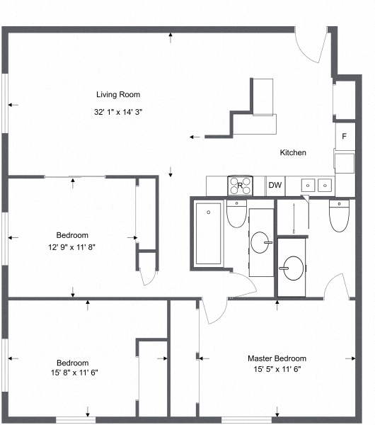 Floor plan for 3 beds, 2 baths, 1585 sqft